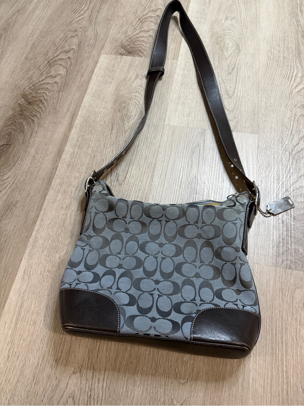 Coach Gray Signature Jacquard Crossbody with Dark Brown Leather Trim - Picture 5 of 11